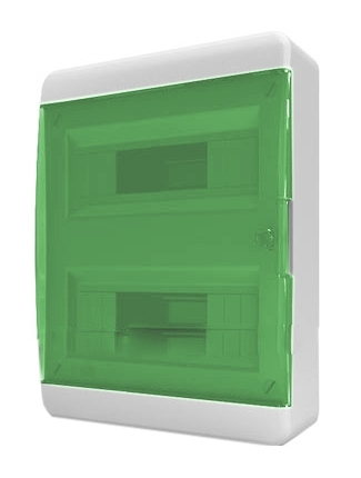 Щит пластиковый ЩРНп-24 IP40 (2 ряда) "BOX" (прозрачная зеленая дверца)